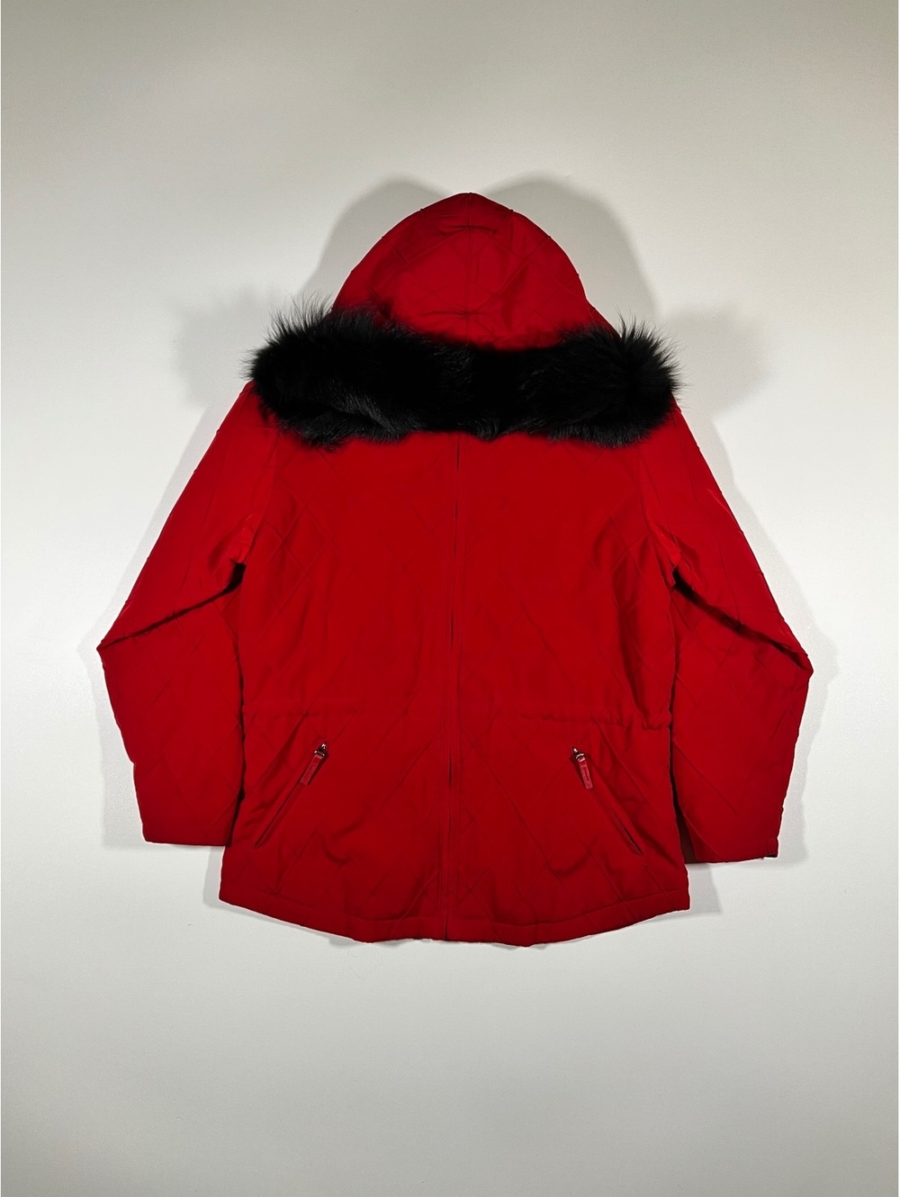 Bromley Sport Quilted Jacket S Red Hooded Faux Fur Trim Coat